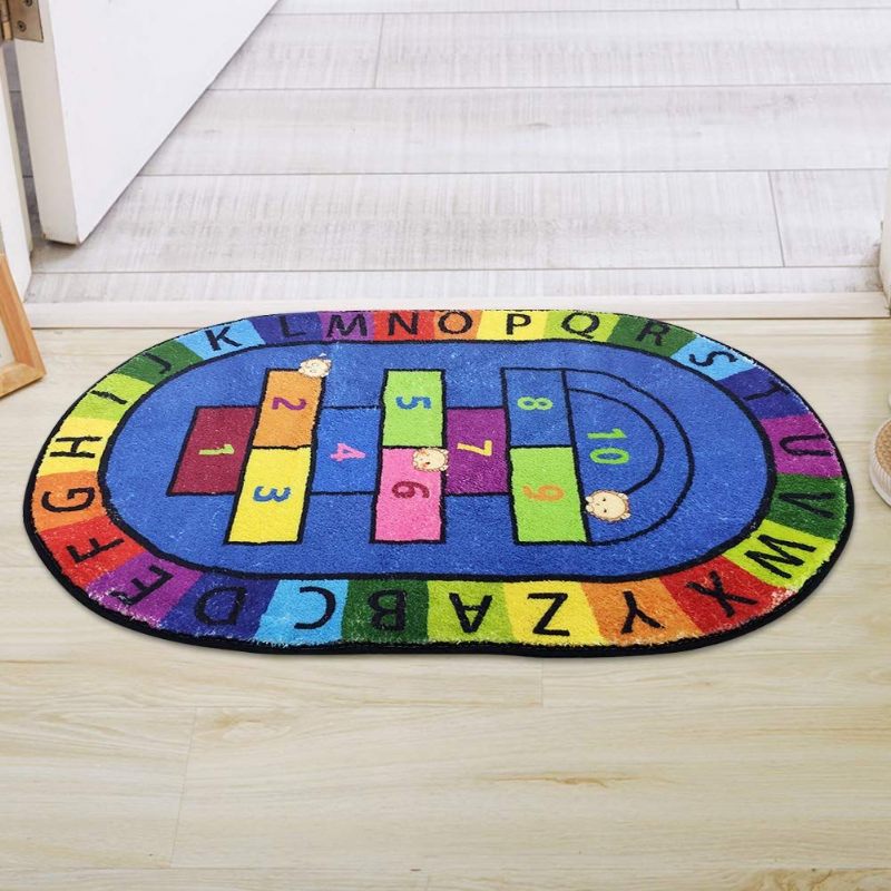 Alphabet Hopscotch Dječji Tepih Živopisni Ovalni Super Mekana Umjetna Vuna Dječja Podloga Za Igranje Vrtić