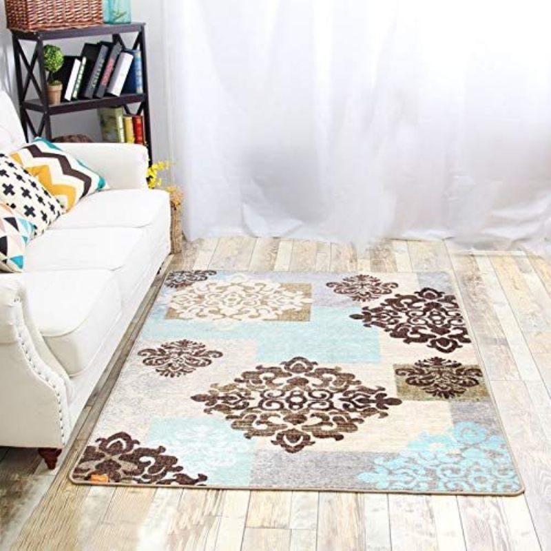 Floral Collectio Plava I Raznobojna Bohemian Chic Area Rug Tepih Visokog Prometa Otporan Na Mrlje 4'3" X 6'3"