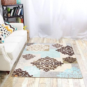 Floral Collectio Plava I Raznobojna Bohemian Chic Area Rug Tepih Visokog Prometa Otporan Na Mrlje 4'3" X 6'3"