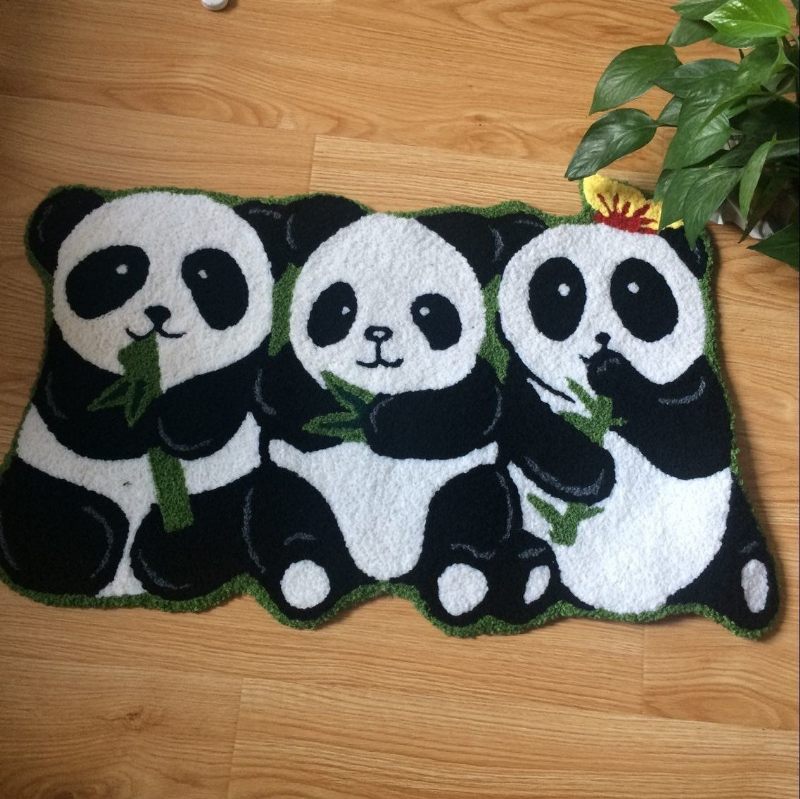 Pandas Rug Ručno Izrađeni Tepisi Neklizajuće Podne Prostirke Za Kupaonicu Životinjski Tepih Za Djecu Mali 19"x31"