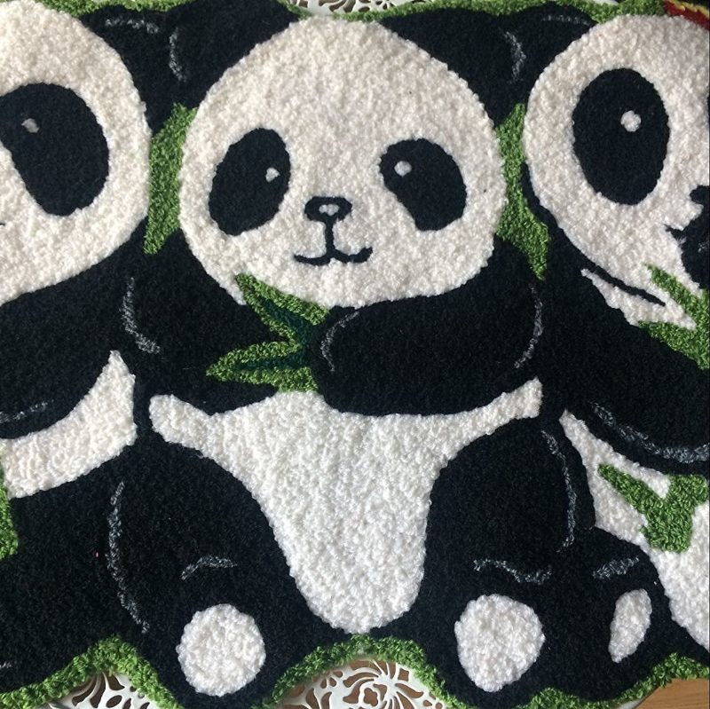 Pandas Rug Ručno Izrađeni Tepisi Neklizajuće Podne Prostirke Za Kupaonicu Životinjski Tepih Za Djecu Mali 19"x31"