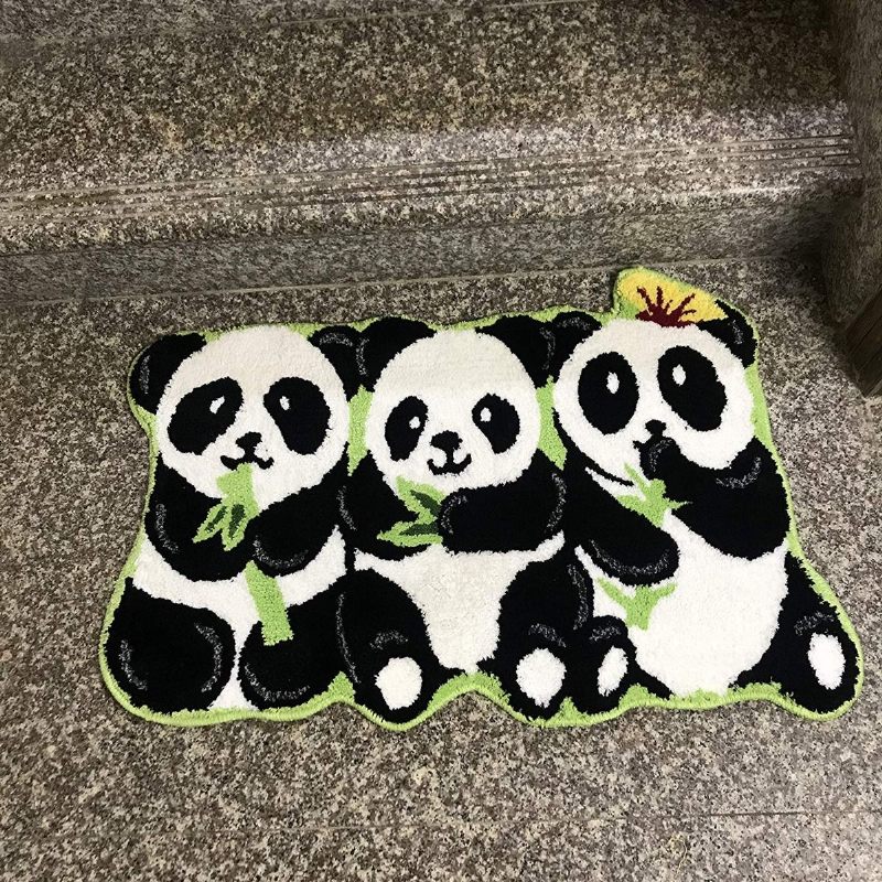 Pandas Rug Ručno Izrađeni Tepisi Neklizajuće Podne Prostirke Za Kupaonicu Životinjski Tepih Za Djecu Mali 19"x31"