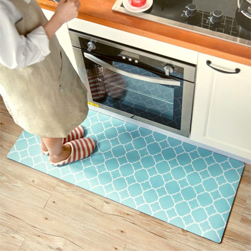Plavi Geometrijski Dizajn Kuhinjskog Tepiha Neklizajući Tepih Otporan Na Ulje Za Kuhinju/spavaću Sobu/predsoblje