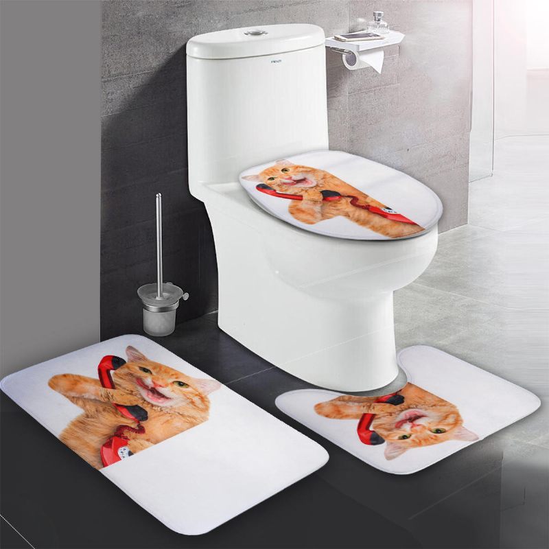 3pcs Navlake Za Wc Sjedala Smiješne Mačke Kupaonske Mekane Prostirke Poklopac Za Wc Školjke Otirači Za Kupaonicu Tepisi