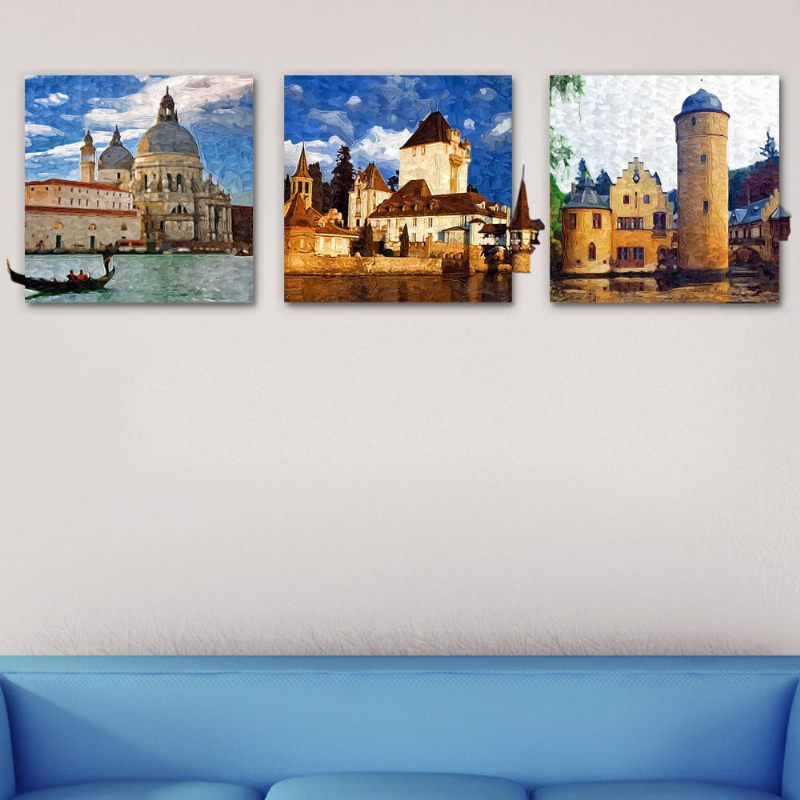 50x50cm 3pcs Kombinacija Pag Diy Slika Bez Okvira 3d Scena Naljepnica Uljane Slike Pejzaž Dvorac Zidni Dekor