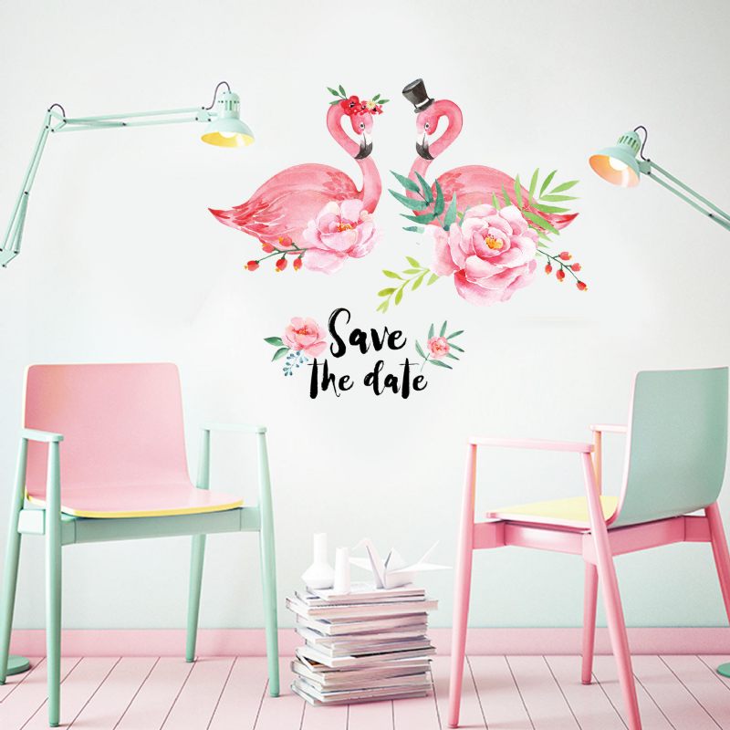 Miico Creative Pink Love Couple Flamingo Flower Pvc Uklonjiva Ukrasna Naljepnica Za Kućnu Sobu