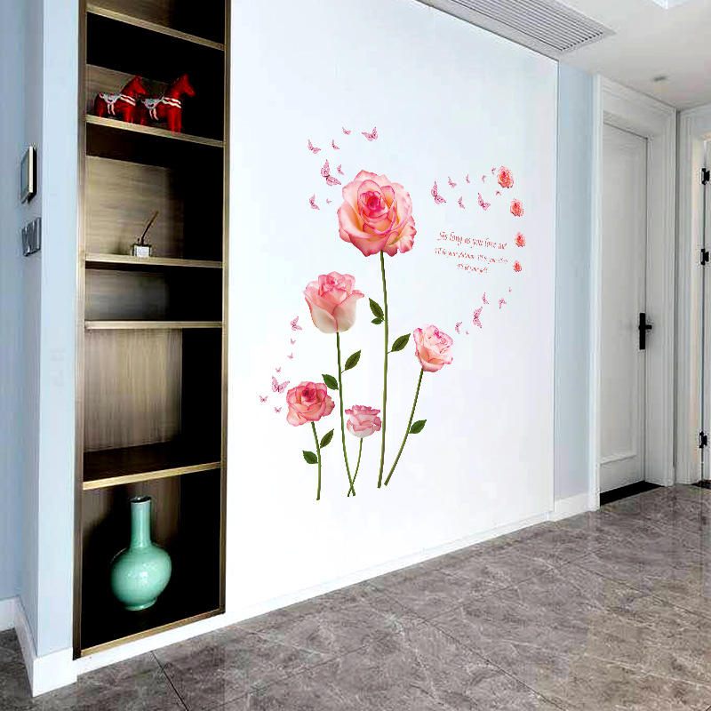 Miico Sk9337 Pink Rose Zidna Naljepnica Za Spavaću Sobu I Dnevnu Ukrasne Naljepnice Diy Za Ormarić