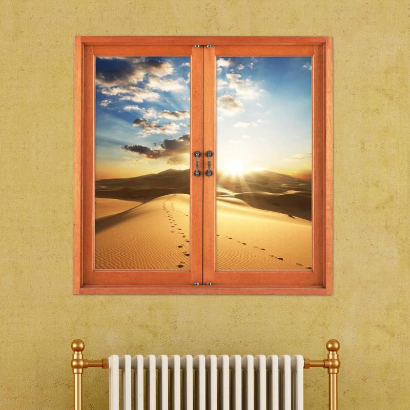 Pustinjski 3d Pogled Na Umjetni Prozor 3d Zidne Naljepnice Zalazak Sunca Soba Pag Kućni Zidni Dekor Poklon