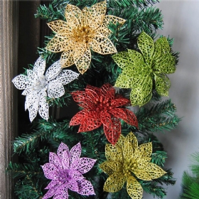 10 Komada Božićnih Svjetlucavih Šupljih Cvjetnih Ukrasa Cvijeće Za Božićna Drvca Novogodišnji Ukrasi