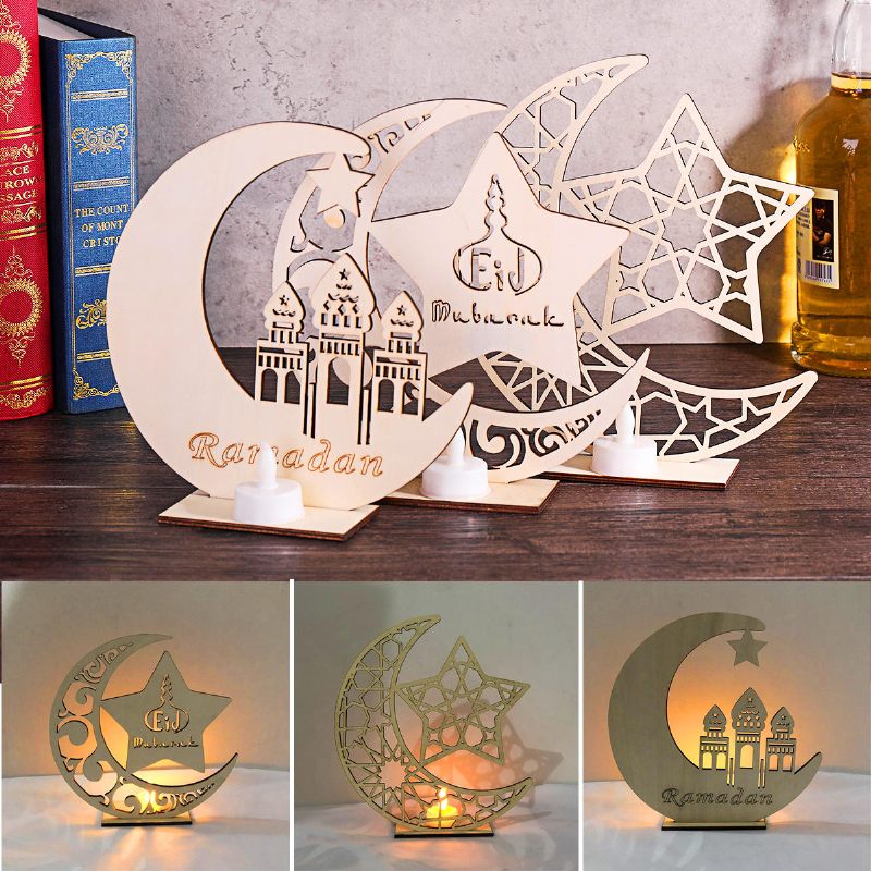 3 Vrste Eid Mubarak Moon Decoration Drveni Islam Mosque Plaque Privjesak Ramadan Decorations