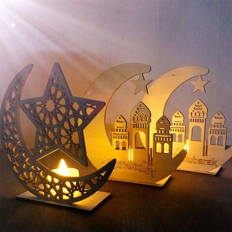 3 Vrste Eid Mubarak Moon Decoration Drveni Islam Mosque Plaque Privjesak Ramadan Decorations