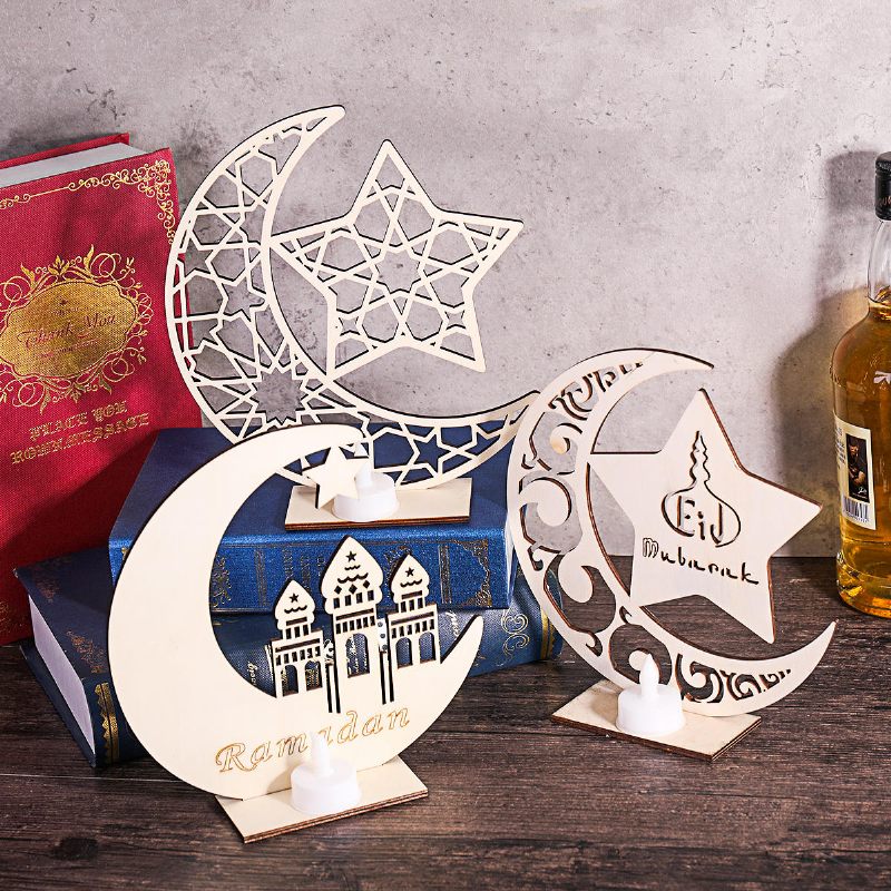 3 Vrste Eid Mubarak Moon Decoration Drveni Islam Mosque Plaque Privjesak Ramadan Decorations