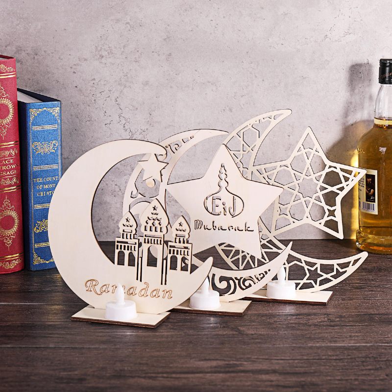 3 Vrste Eid Mubarak Moon Decoration Drveni Islam Mosque Plaque Privjesak Ramadan Decorations