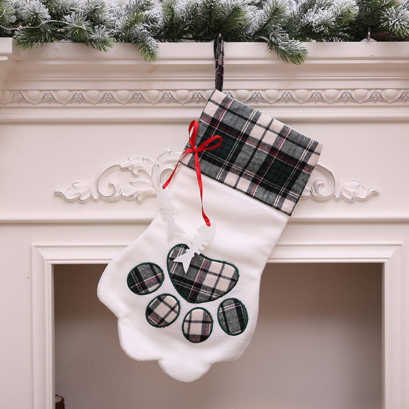 Božićne Čarape Crveno Plave Karirane Pseće S Šapama Vreće Za Vješanje Novogodišnji Dječji Darovi Ukrasi Za Zabave