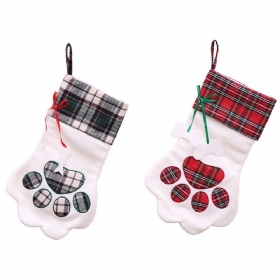 Božićne Čarape Crveno Plave Karirane Pseće S Šapama Vreće Za Vješanje Novogodišnji Dječji Darovi Ukrasi Za Zabave