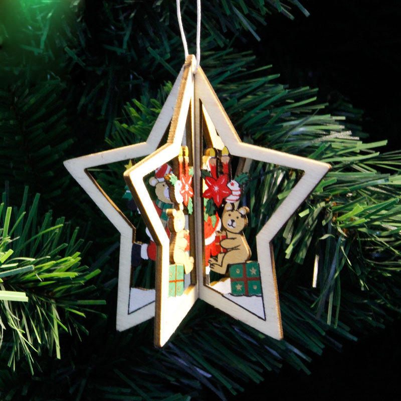 Božićni 3d Drveni Privjesak Zvjezdano Zvono Ukrasi Za Drvce Za Kućne Zabave Darovi Za Djecu