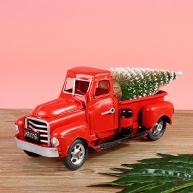 Božićni Metalni Automobil Stari Model Crvenog Kamiona Ukrasi Za Zabave U Starinskom Stilu + Poklon