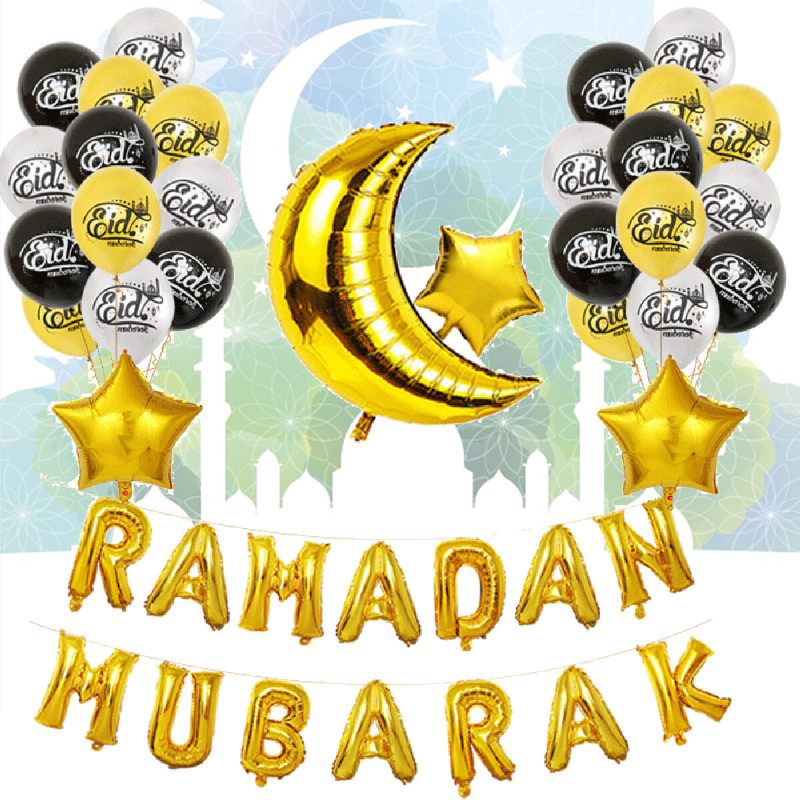 Eid Ramadan Mubarak Slovo Pentagram Moon Party Folija Balon Dekoracija Set