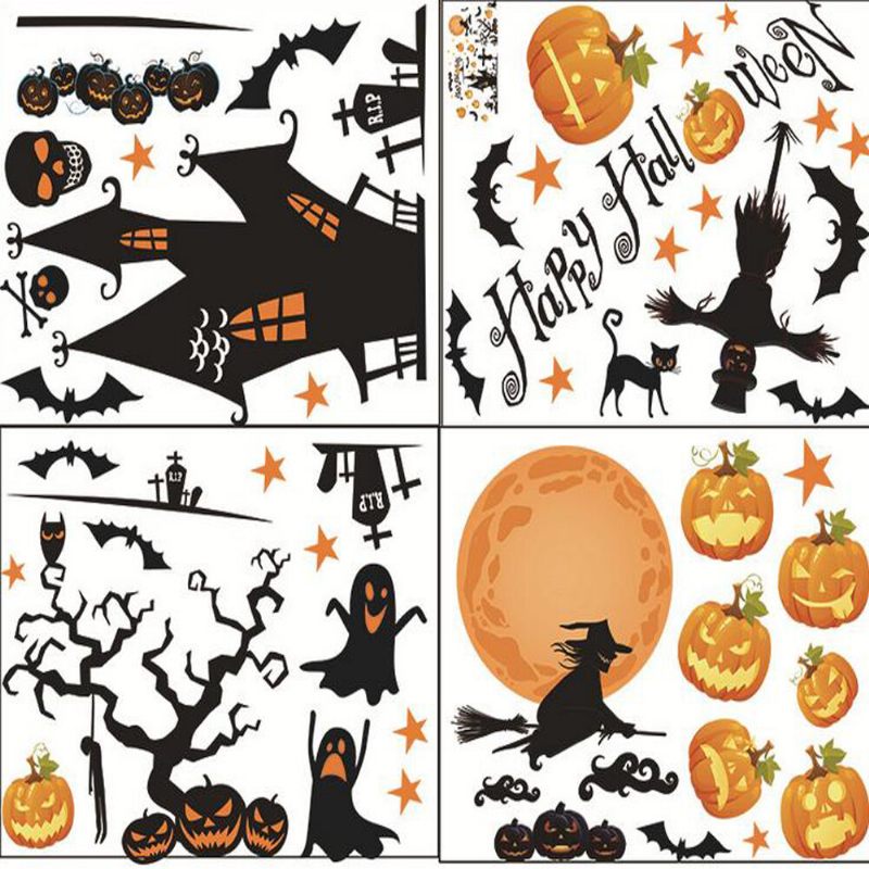 Halloween Vodootporne Pvc Zidne Naljepnice Gothic Pumpkin Lantern Witch Pattern Diy Home Decoration Kid Room