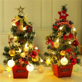 Mini Stol Za Božićno Drvce Sa Svjetlima 50cm Zlatni I Crveni Set Za