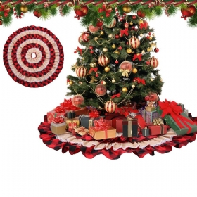 Suknje Za Božićno Drvce 2023. Crveni Kolač Karirani Tepih Od Čipke Okrugla Lanena Pregača Novogodišnja Deka Dekoracije Za Kućne Zabave