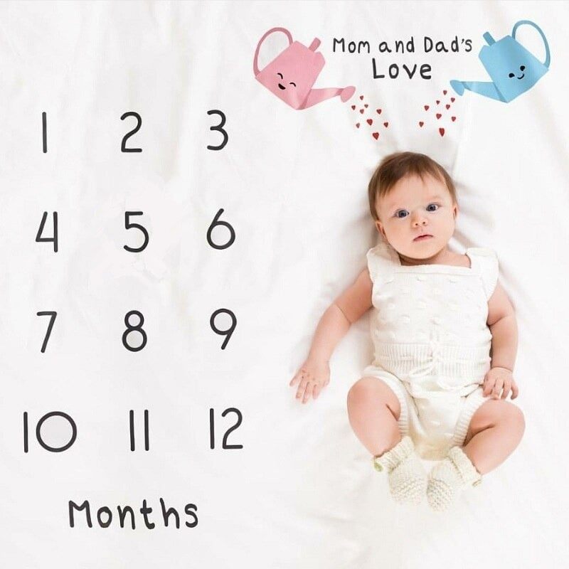 Baby Cartoon Pattern Month Milestone Deka Za Fotografiranje