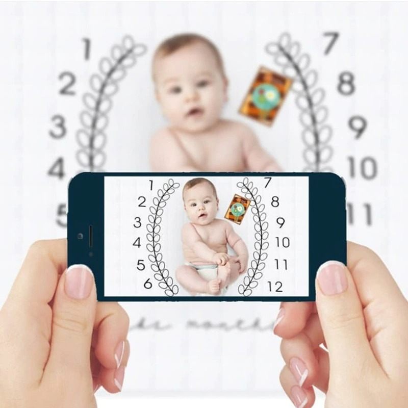 Baby Cartoon Pattern Month Milestone Deka Za Fotografiranje