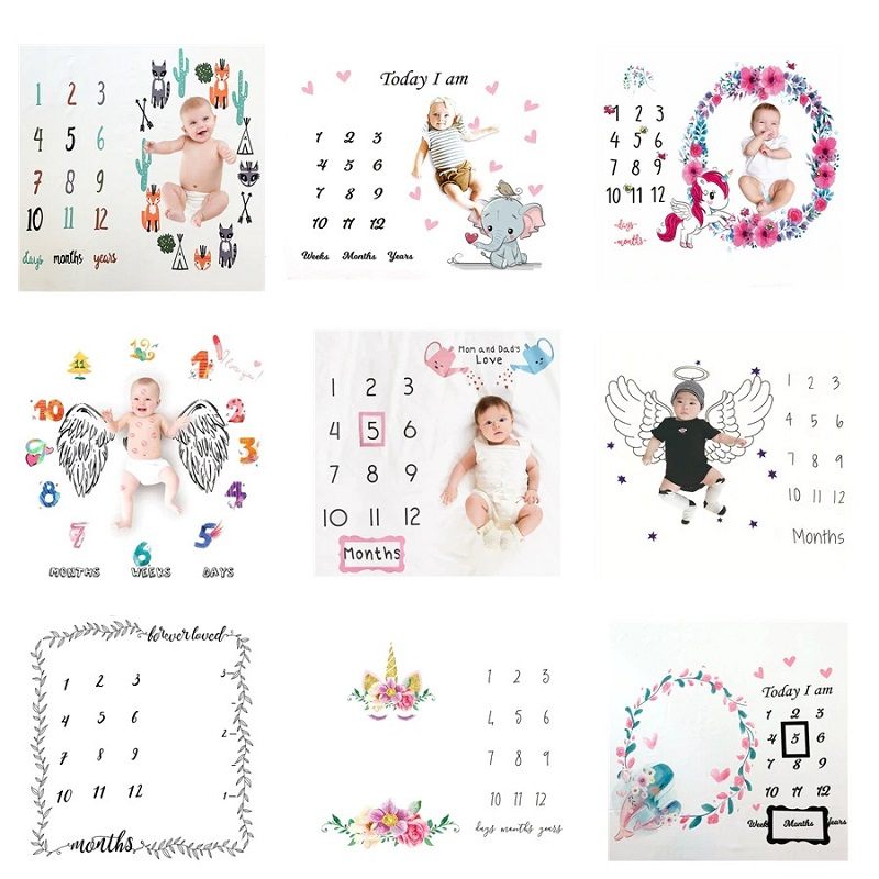 Baby Cartoon Pattern Month Milestone Deka Za Fotografiranje