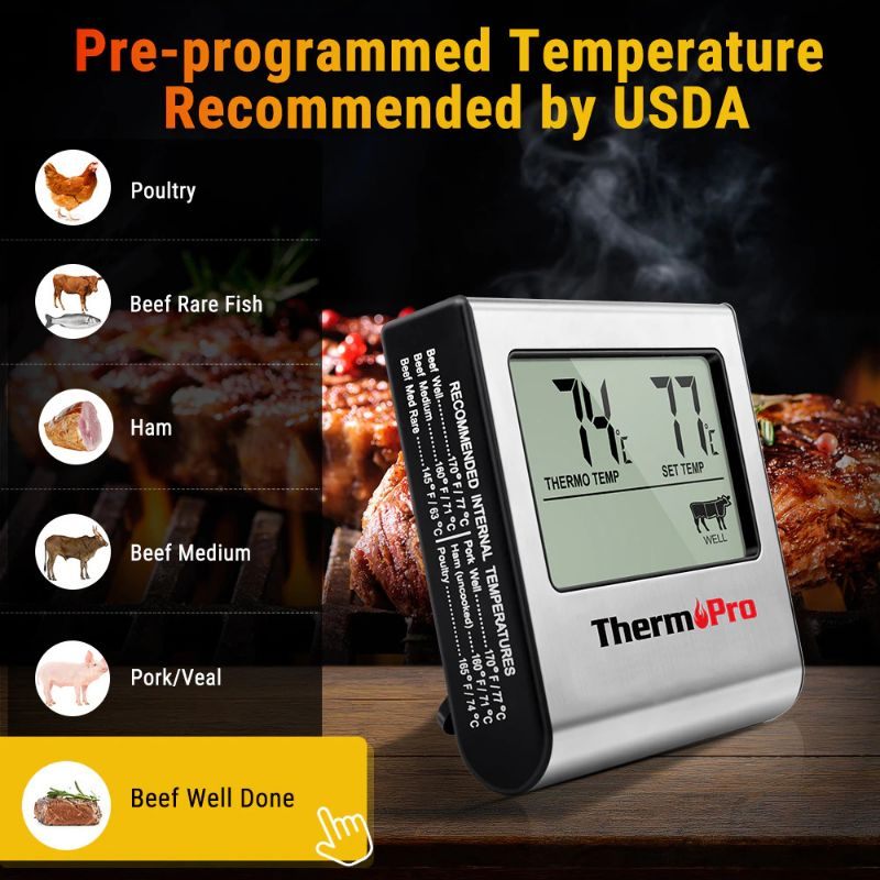 Digitalni Mjerač Vremena Za Kuhanje Hrane Thermopro Lcd Sat Sa Sondom Od Nehrđajućeg Čelika