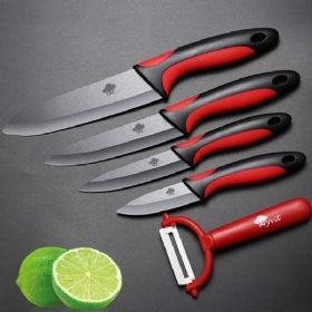 Myvit Set Kuhinjskih Keramičkih Noževa 3 4 5 6 Inča + Gulilica S Crnom Oštricom Za Guljenje Voća I Povrća Chef Uti