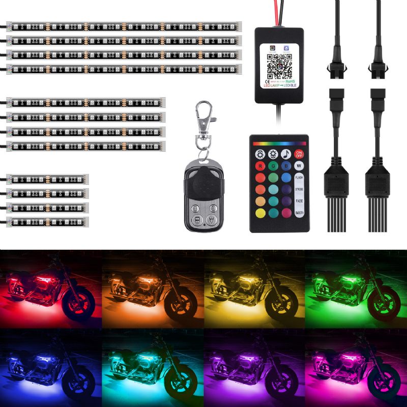 12kom Led Svjetla Za Motocikle Trake Rgb Vodootporne S App Ir Rf Bežičnim Daljinskim Upravljačima Višebojna Podsjajna Neonska Atmosferska S Efektom Tla