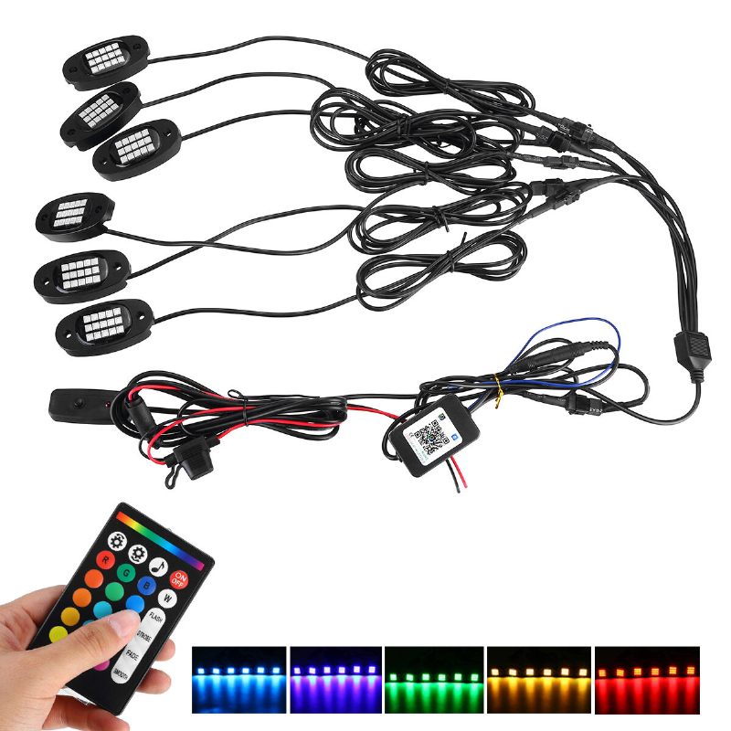 6-u-1 Rgb Led Rock Light Fender Underbody Atmosphere Lamp Remote Bluetooth App