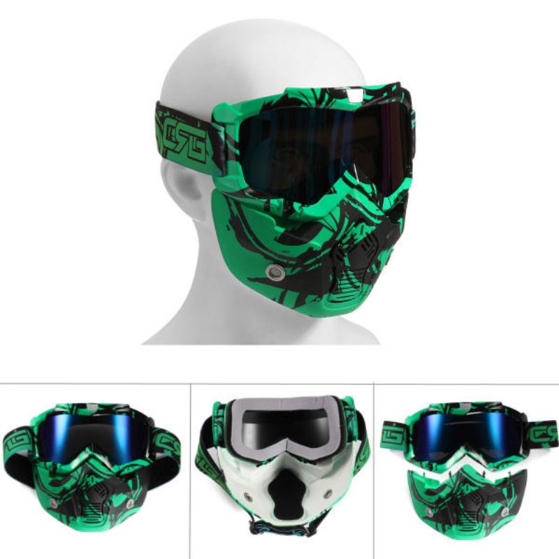 Motociklistička Kaciga Odvojiva Modularna Maska Zaštitne Naočale Zaštita Cijelog Lica Prozirna/svijetlo Zelena Leća