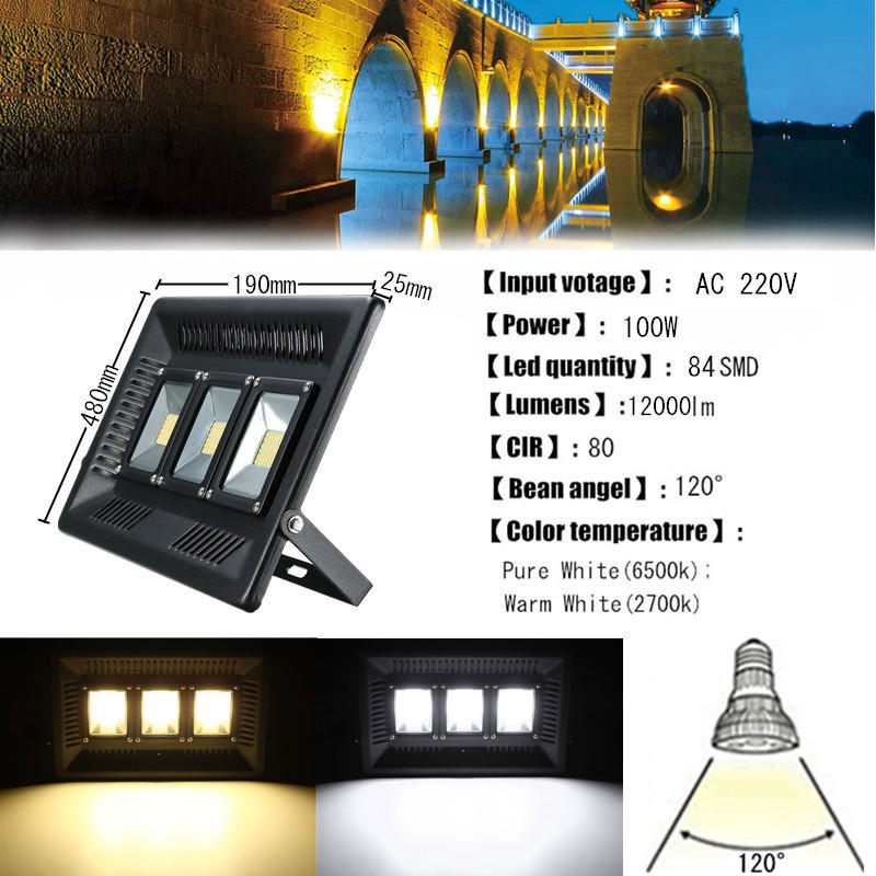 100w Led Ultra Tanka Vodootporna Reflektorska Svjetiljka Za Vanjske Vrtove I Dvorište Ac220v