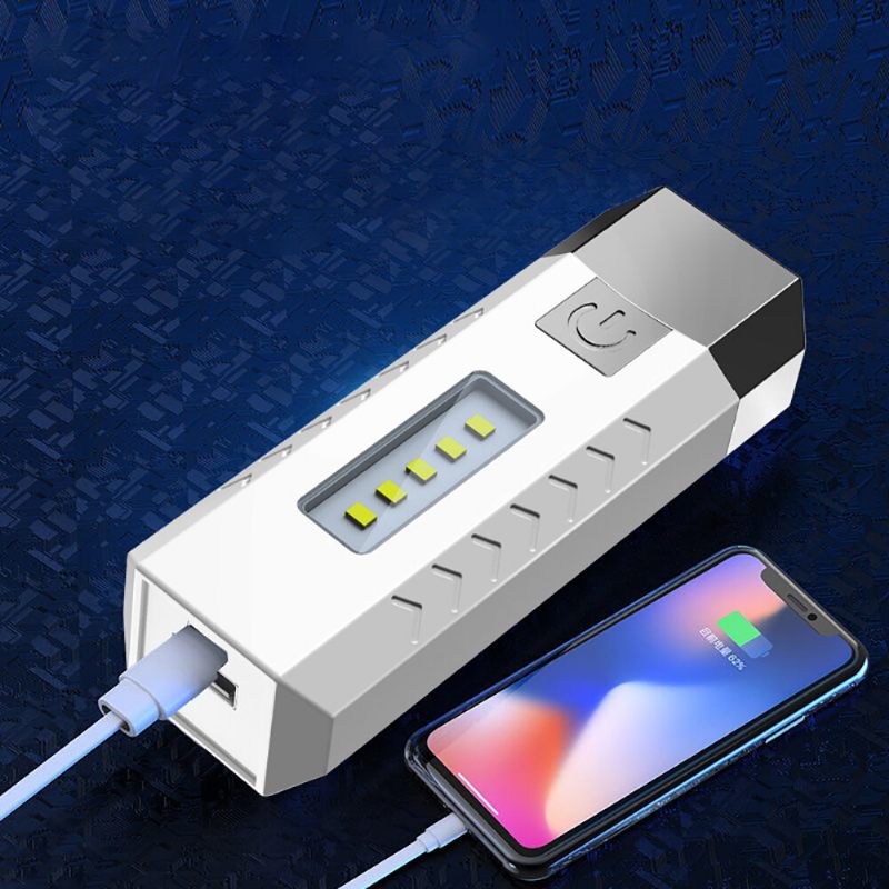 2*led+5*cob Svjetiljka S Tri Izvora Svjetla 18650 Usb Punjiva Prijenosna Vodootporna Led S Funkcijom Power Bank