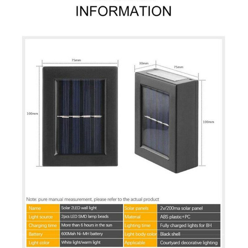 2pcs Solarna Zidna Lampa Svjetlo Gore I Dolje Vrtno Dekorativno Led Solarnog Senzora