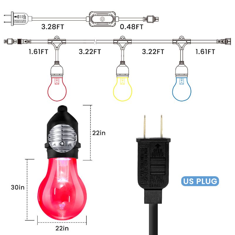 48ft Elfeland Daljinski Upravljač Rgb Svjetlosna Žica Gateway Rasvjeta Sa 15 Žarulja Američki Utikač Ac100-240v Vodootporan Ip65