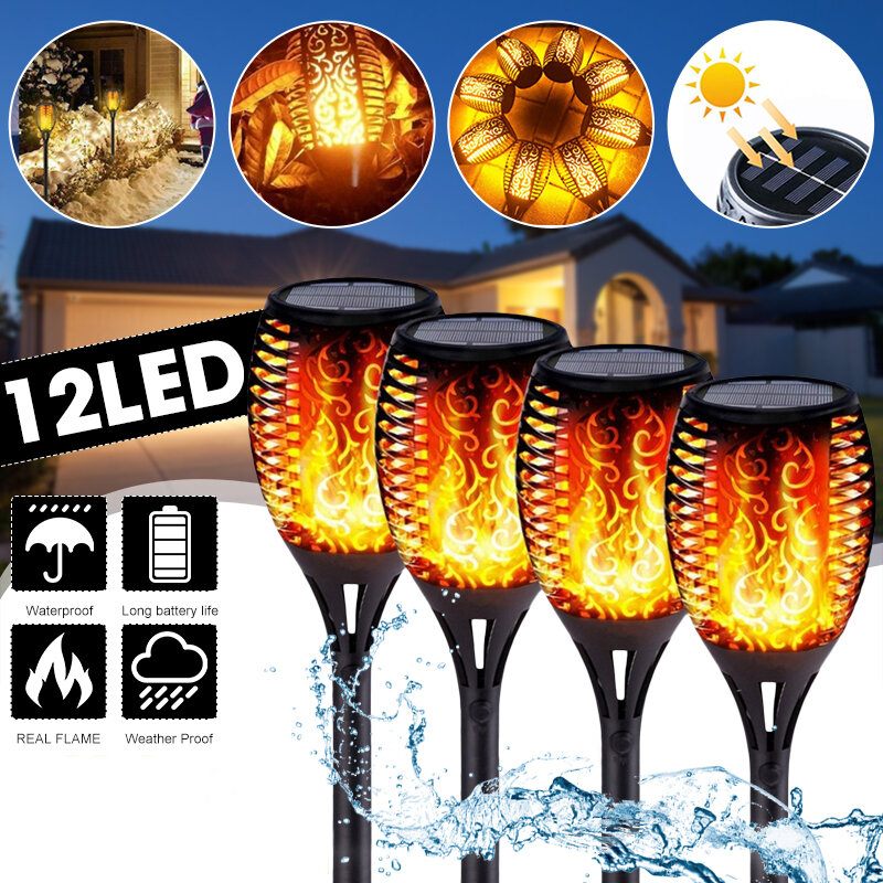 4pcs 51cm 12led Solarno Plameno Svjetlo Za Travnjak Toplo Bijelo Vodootporno Vanjsko Vrtno