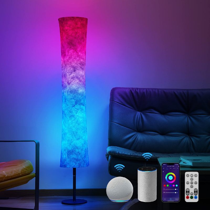 58" Moderna Led Podna Svjetiljka S Mekim Svjetlom Rgb Tkanina S Promjenom Boje App + Daljinski Upravljač