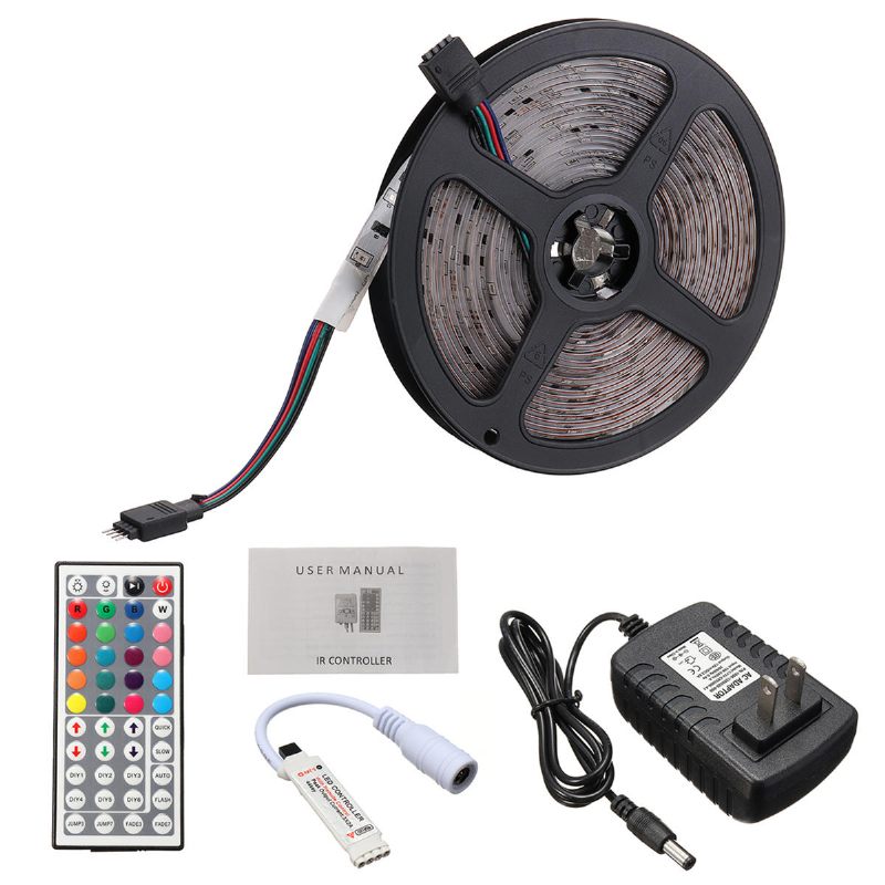 5m 3528 Vodootporna Rgb Fleksibilna Led Traka + Ir Kontroler + 44 Tipke Daljinski Upravljač + Eu Us Utikač