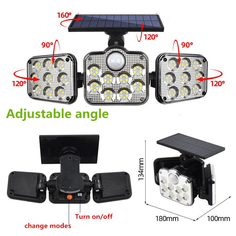 5m Žice 3 Glave Led Solarna Svjetla Senzor Pokreta Vanjska Zidna Svjetiljka Led Za Trijem Vodootporna Sunčeva Svjetlost Napajanje Za Vrt