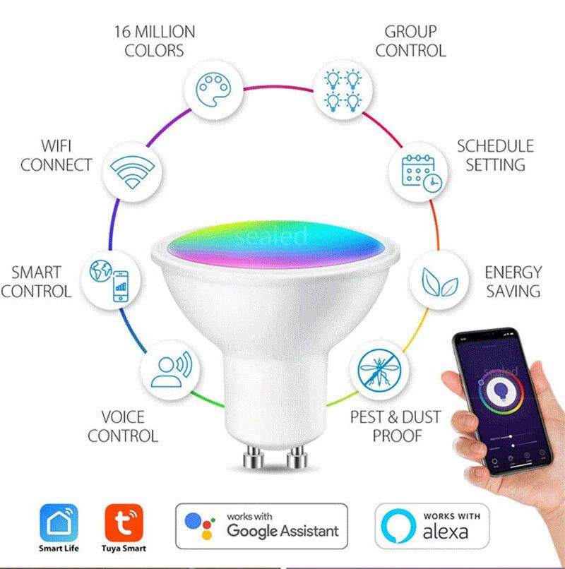 5w Gu10 Rgb Wifi Pametna Žarulja Kontrola Aplikacije Glasovna Radi S Google Assistantom Alexa