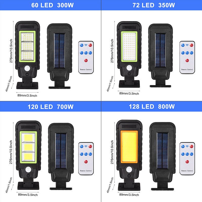 60/72/120/128led Cob Solarna Ulična Rasvjeta Pir Senzor Pokreta Zidna Svjetiljka + Daljinski Upravljač