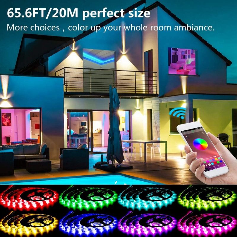 65.6ft 10m/15m/20m 5050 Pametna Led Trakasta Svjetiljka Nevodootporna Rgb Lampa Od Užeta S Bluetooth Glazbenim Upravljačem + Daljinskim Božićni Ukrasi Božićna Svjetla