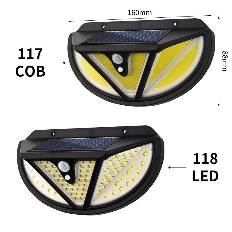 Arilux 118smd/ 117cob Led Solarno Svjetlo Ljudsko Tijelo Indukcijski Senzor Pokreta Zidno Vanjsko Vodootporno Ip65