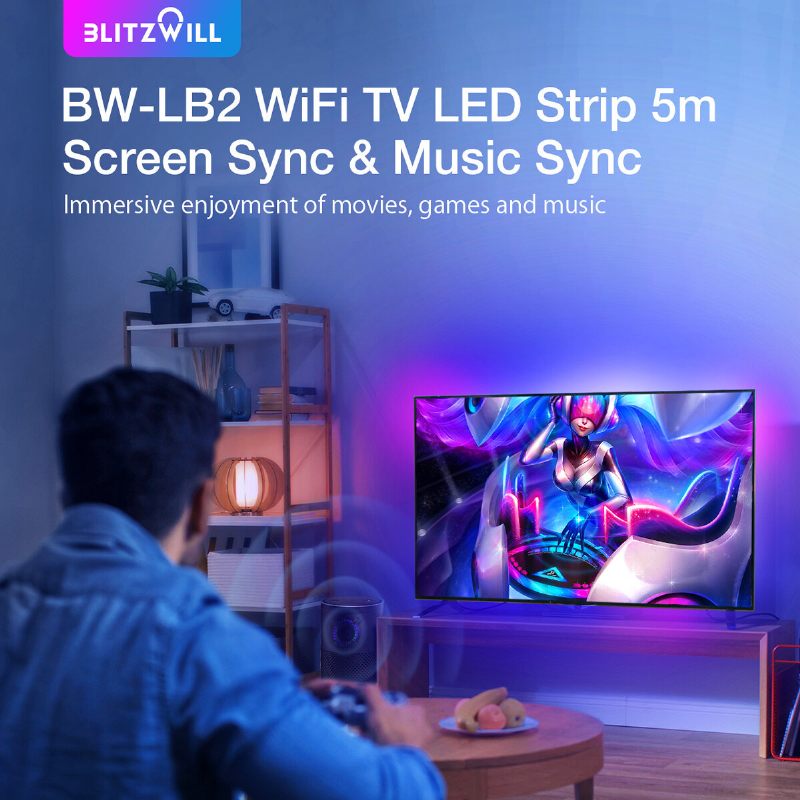 Blitzwill Bw-lb2 Wifi Tv Led Traka 5m Screen Sync & Music Tv Sa Svjetlosnom Trakom Na Istom Zaslonu Gola Ploča Magic Color S Control Boxom 2 Hdmi Kabela Smart Voice Napajanje 12v/3a