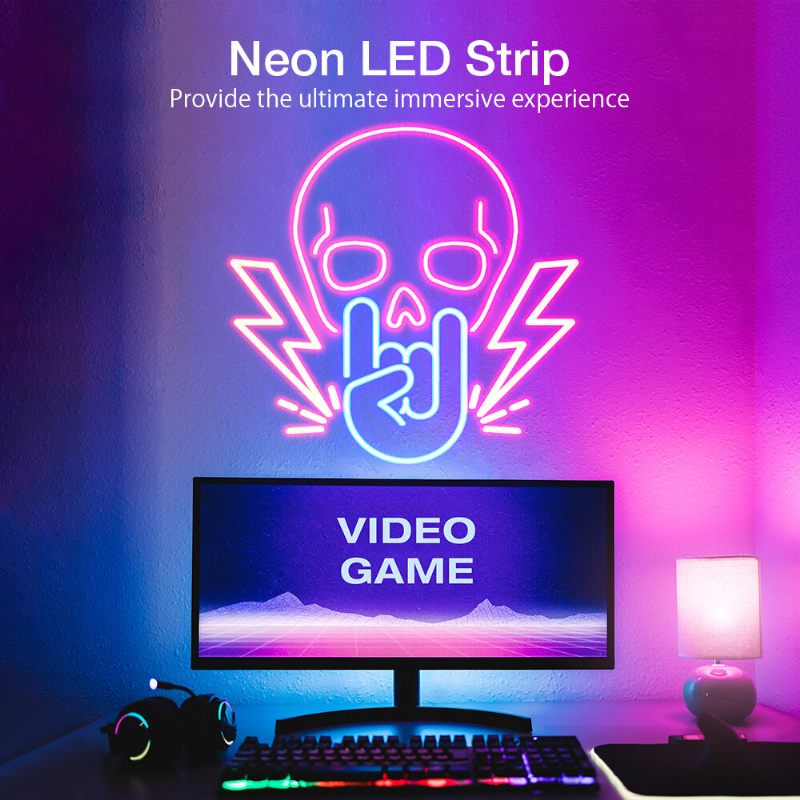 Bw-nl1 Neonska Led Traka 3m Rgbic Svjetla Sa Sinkronizacijom Glazbe Diy Design Aplikacija I Daljinski Upravljač Rad S Alexa Google Assistant Trakasta Za Dnevnu Sobu Gaming Zidna Dekoracija