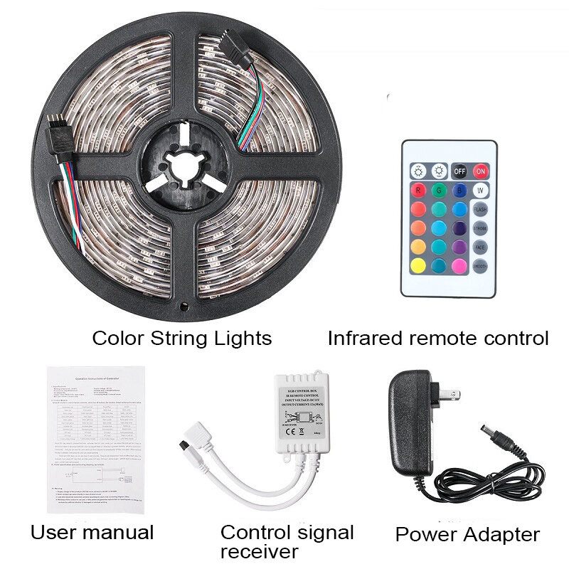 Dc12v 5m 2835 Smd Rgb Nevodootporna Led Traka + 24 Tipke Ili 44 Ir Daljinski Upravljač + Strujni Adapter