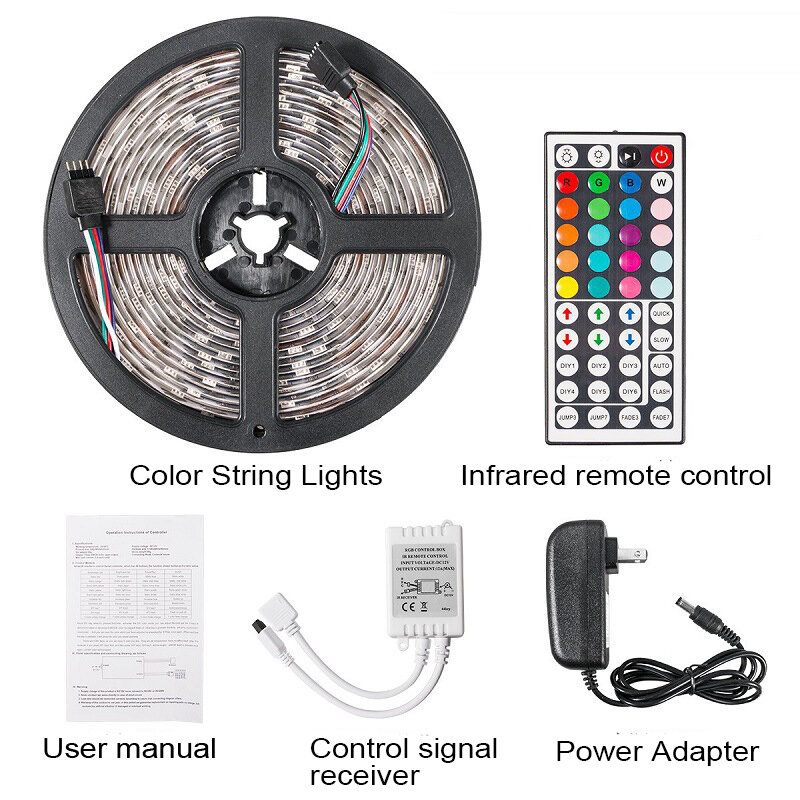 Dc12v 5m 2835 Smd Rgb Nevodootporna Led Traka + 24 Tipke Ili 44 Ir Daljinski Upravljač + Strujni Adapter