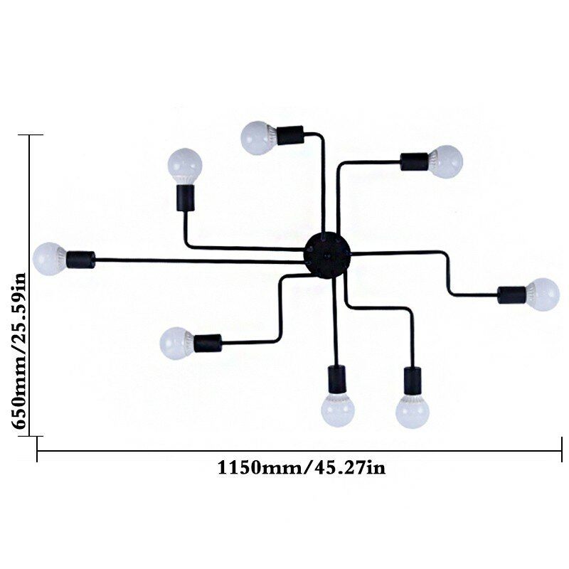 Elfland Industrial Edison 8 Lights Semi Flush Stropna Svjetiljka E27 Vintage Velika Od Kovanog Željeza Bez Žarulja